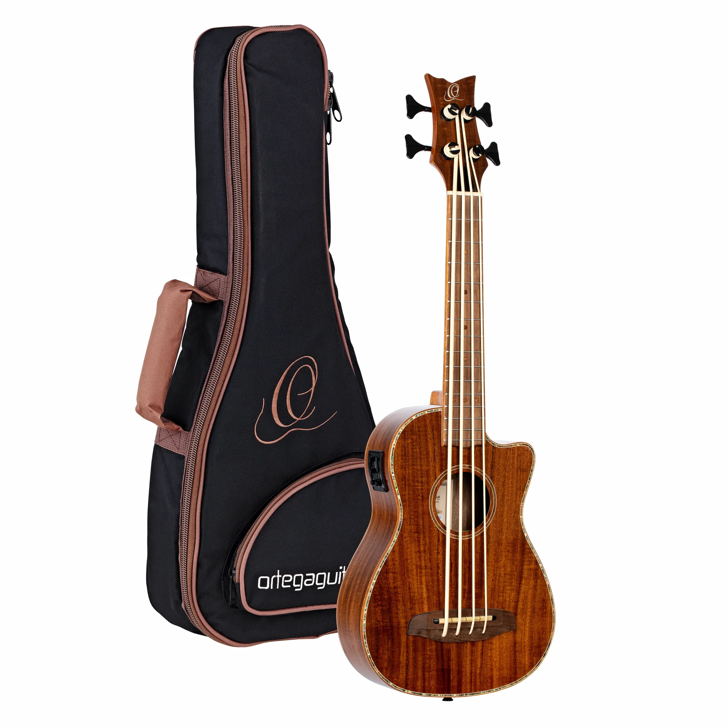 Ortega Guitars Travel Bass electro-acústico - Serie Lizard - Ukelele bajo - incluye Gigbag - Acacia, Mahagony (CAIMAN-BS-GB)
