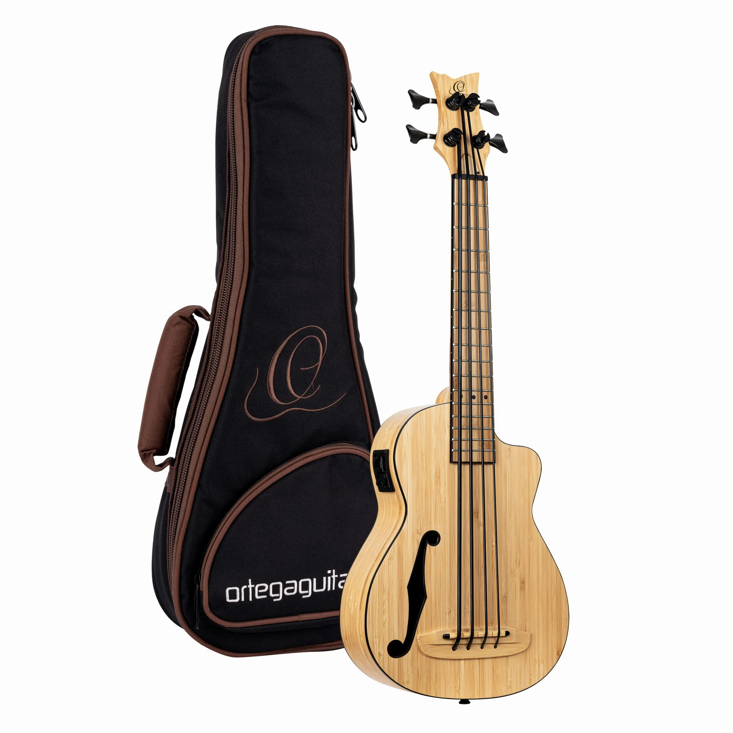 Ortega Guitars Travel Bass electro-acústicas - Serie Bamboo - incluye Gig Bag Deluxe - bambú (RUNAB-UB)