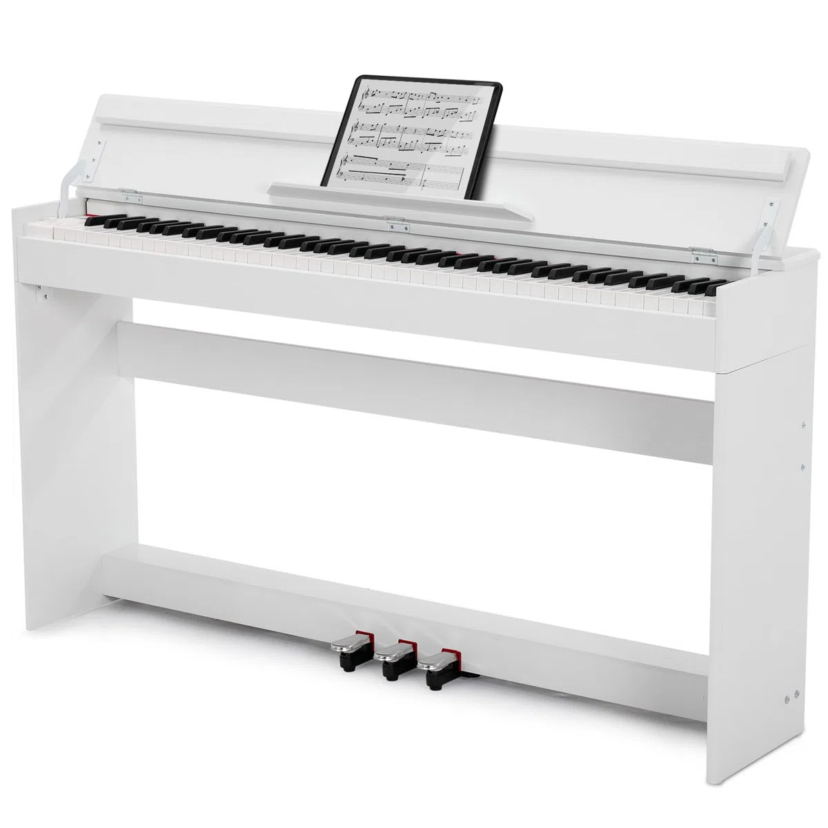 Piano digital MUSTAR de 88 teclas, teclado con tacto semi-ponderado con USB/MIDI y Bluetooth, cubierta semi-abierta, piano electrónico con unidad de 3 pedales, altavoces estéreo, 800 tonos y 64