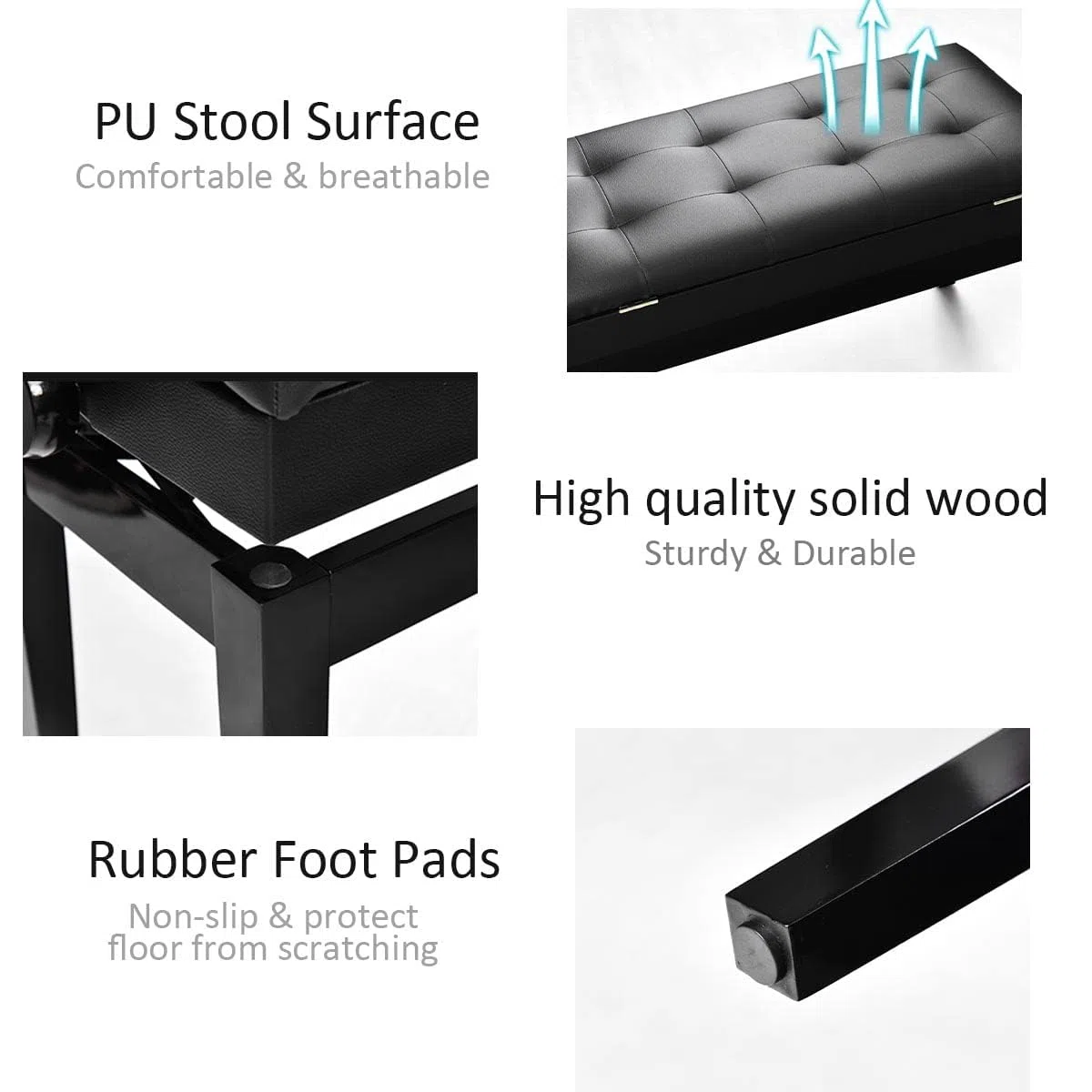 LIFEZEAL Taburete Doble para Piano, Banco de Piano de Altura Ajustable, Banqueta de Piano con Caja de Almacenamiento Oculto, Asiento de Piano de Piel sintética, Marco de Madera Maciza, Negro