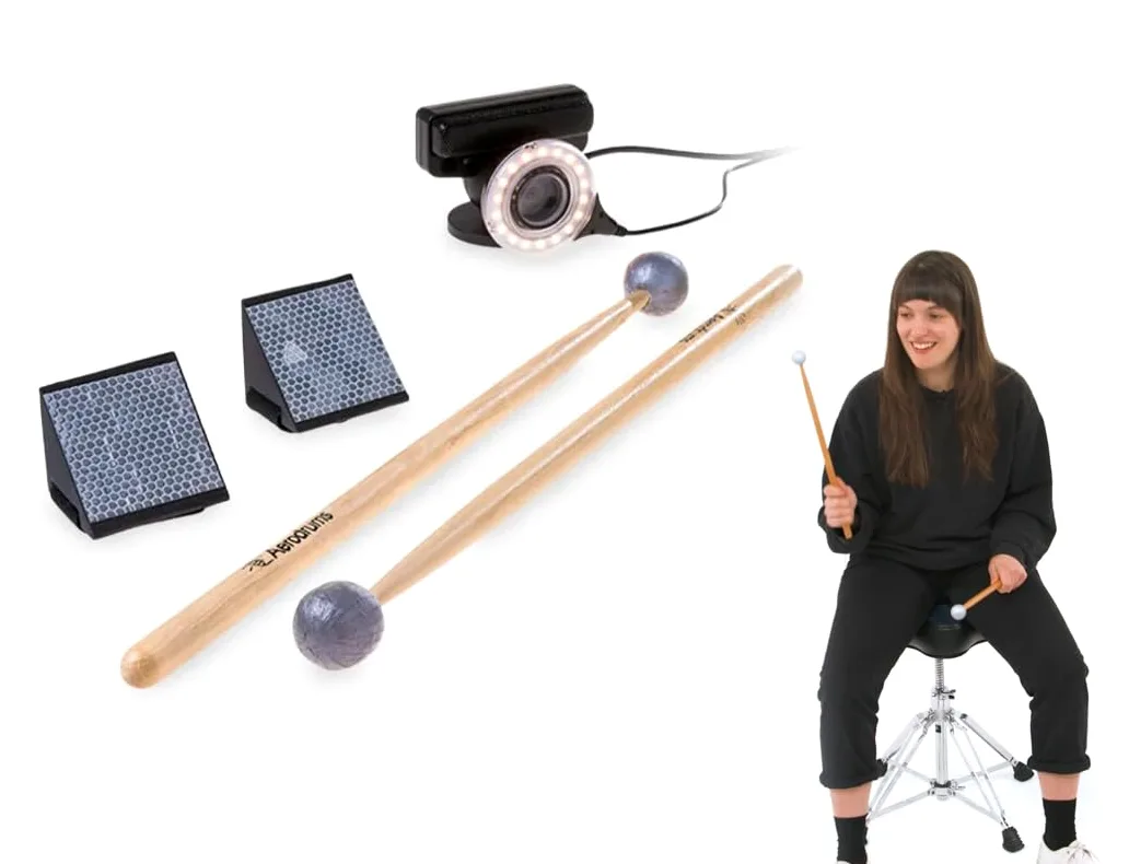 Batería Electrónica Portátil Aerodrums - Baquetas y Pedales de Air Drumming - Accesorio más Silencioso y Pequeño que un Parche de Práctica - Batería Eléctrica Full MIDI - Regalo para Baterista Adulto