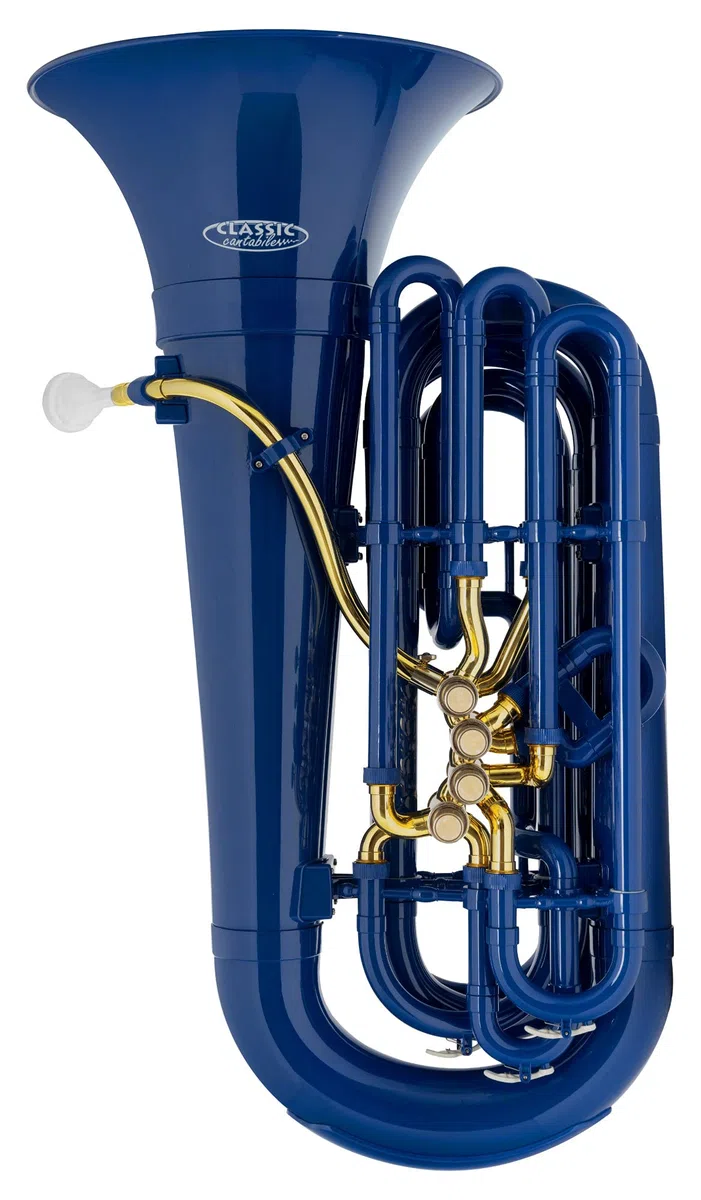 Classic Cantabile MardiBrass Tuba Bb De Plástico - Extremadamente ligera y muy estable - Material del cuerpo: plástico ABS - Tubo de boquilla y máquina de latón - con funda y boquilla - Color: azul