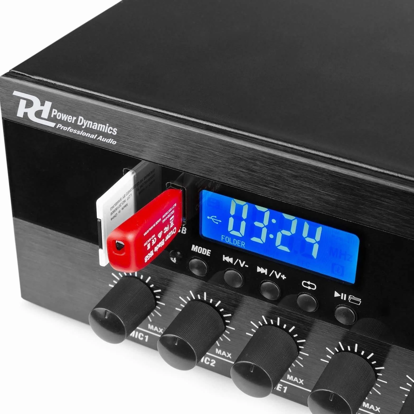 Power Dynamics PDW360MP3 - Amplificador, Mezclador, Amplificador de 6 Zonas, 360 vatios, Bluetooth, MP3, línea de 100 V, entradas RCA, Entrada de micrófono, EQ de 3 Bandas, Amplificador Multi-Zona