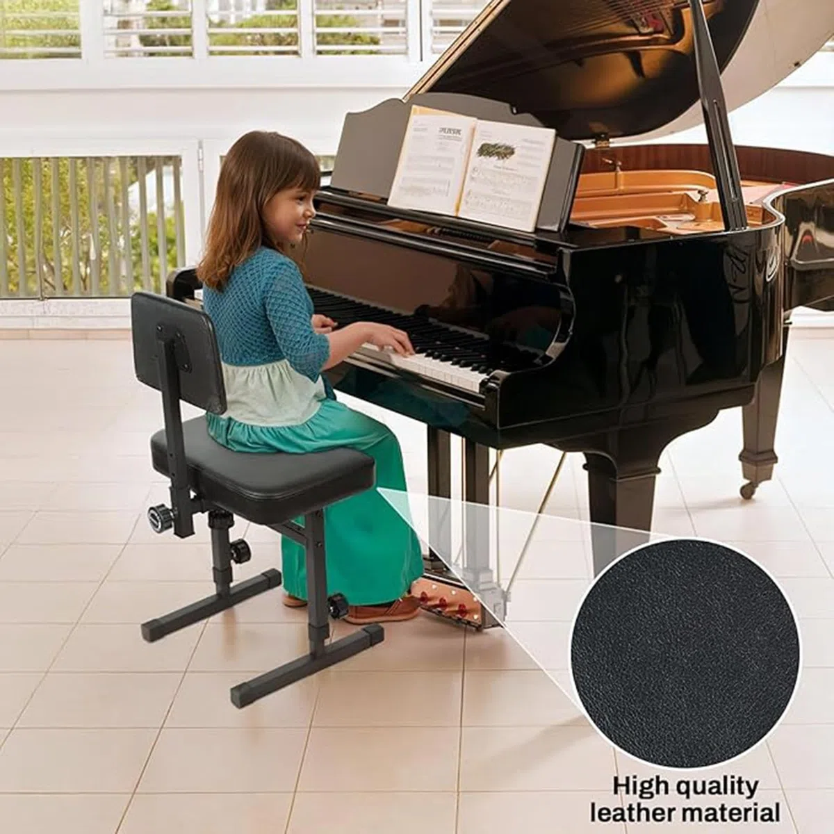 Banco de Piano Taburete Acolchado con Respaldo Silla de músico Resistente Asiento de Teclado Ajustable en Altura con pies de Goma Antideslizantes(A)