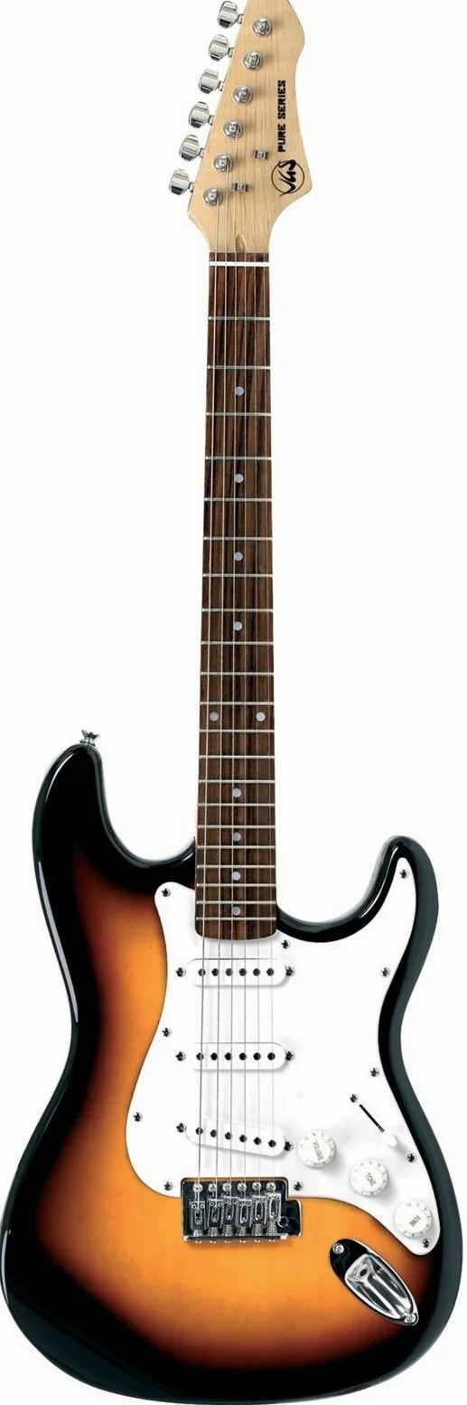 GEWA guitarra eléctrica RC-100 sunburst, Cuerpo de madera de tilo macizo, Mástil de arce, Diapasón de madera de pakka, herrajes cromados