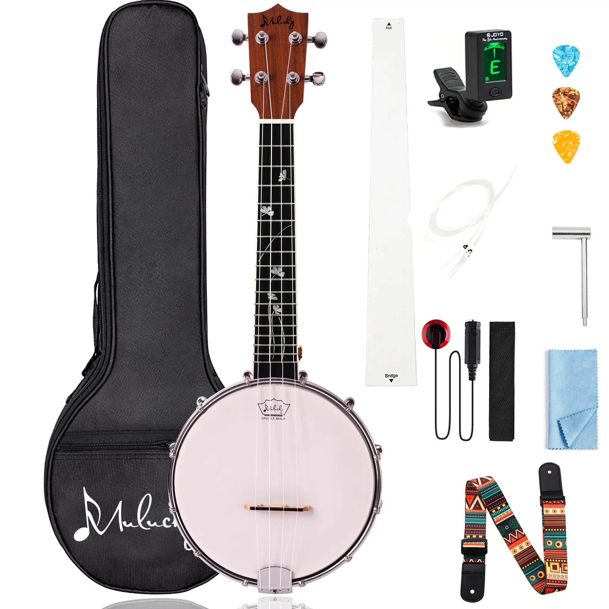 Banjo-ukelele Mulucky de 4 cuerdas, tamaño concierto, 23 pulgadas, parte trasera de madera maciza cerrada, con kit para principiantes - MBU-806