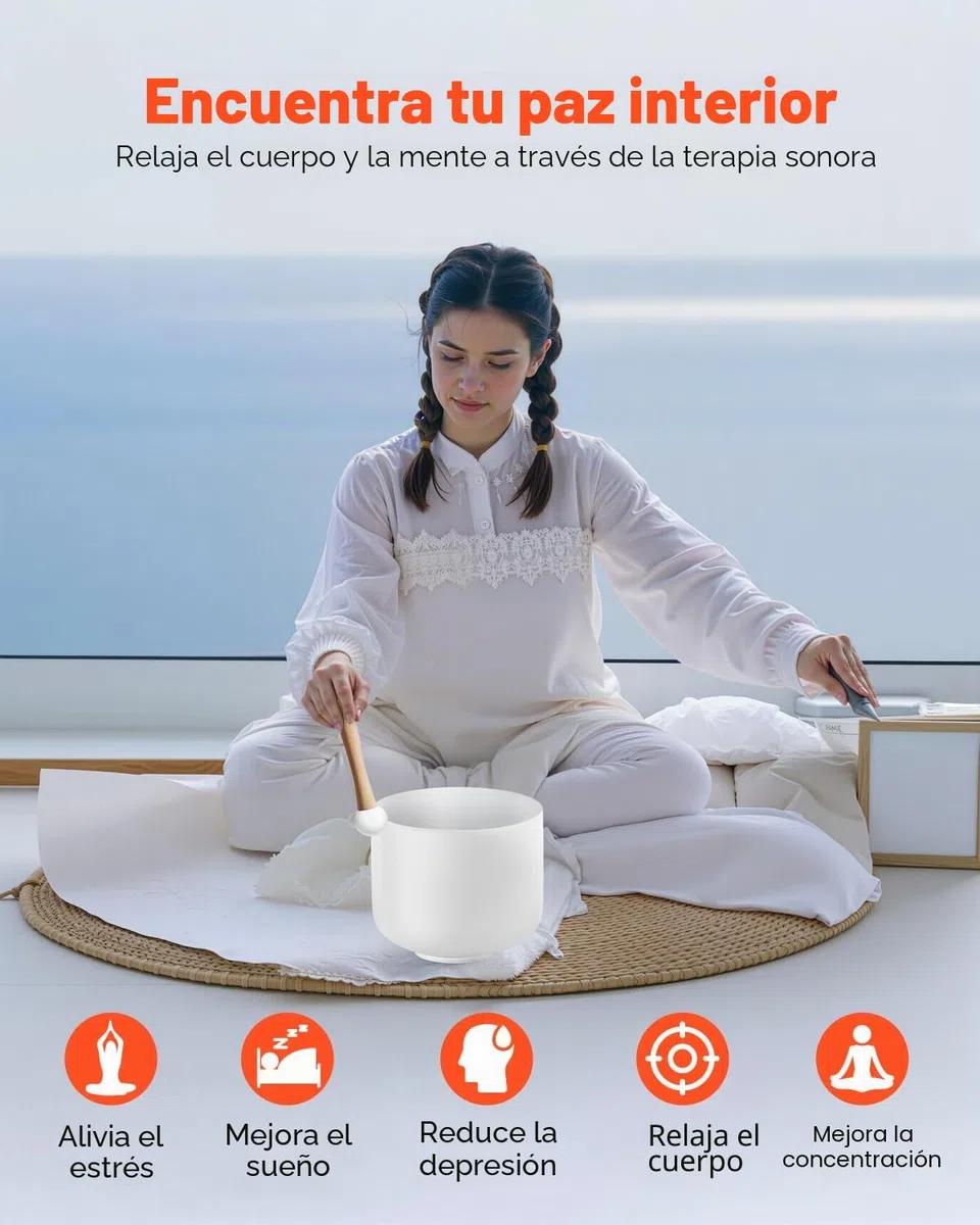 VEVOR Cuenco de Cristal, con Nota F para el Chakra del Corazón, con Mazo de Goma y Junta Tórica, Perfecto para Meditación, Yoga, Baños de Sonido, Sanación con Sonido, 203 x 203 x 165 mm, Blanco