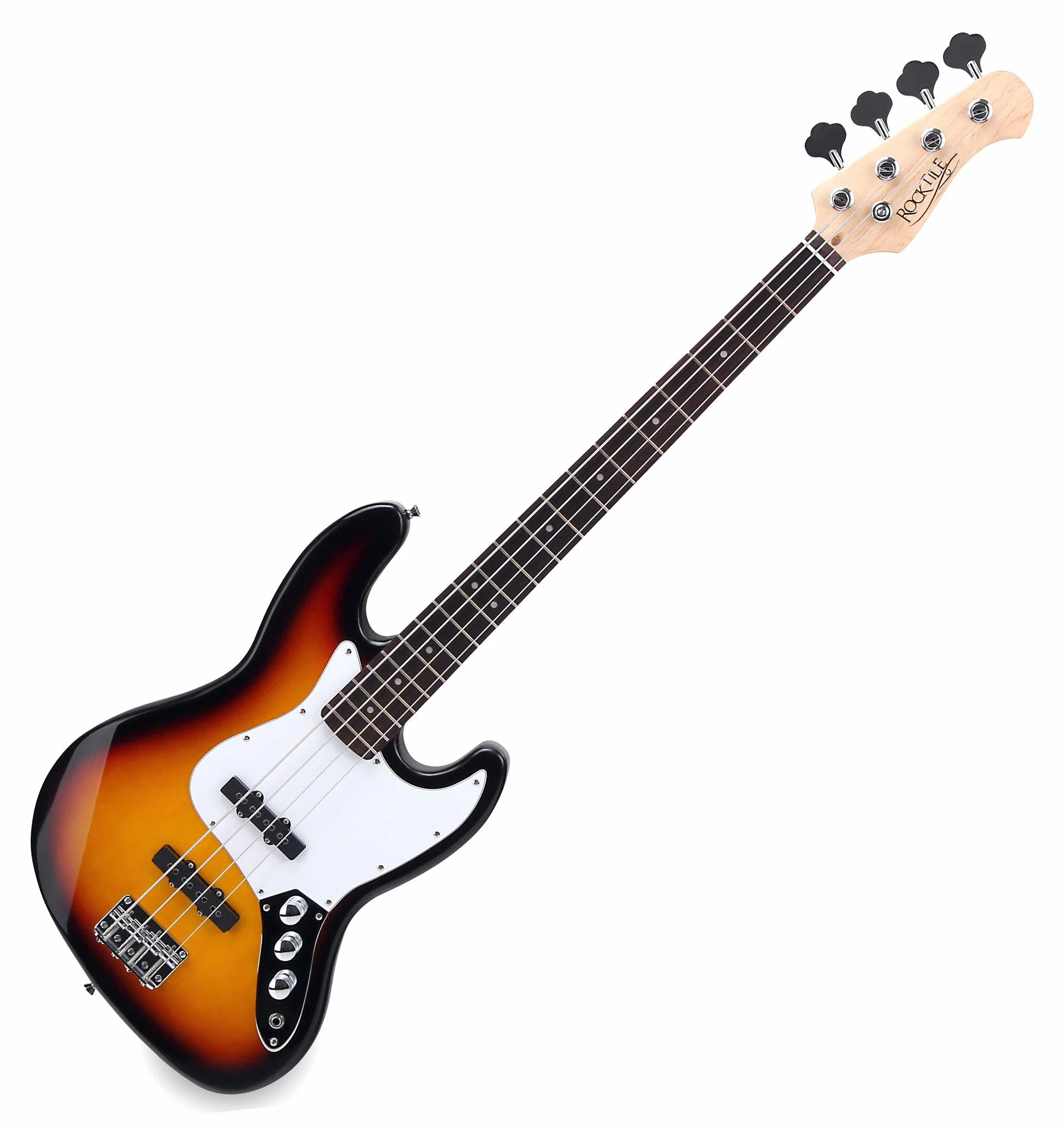 Rocktile Fatboy II SB Bajo Eléctrico Sunburst, Bajo eléctrico estilo jazz | 2 pastillas single coil, 2 controles de volumen/1 de tono, Cuerpo: tilo, Mástil: arce (sin tratar), Diapasón: palisandro