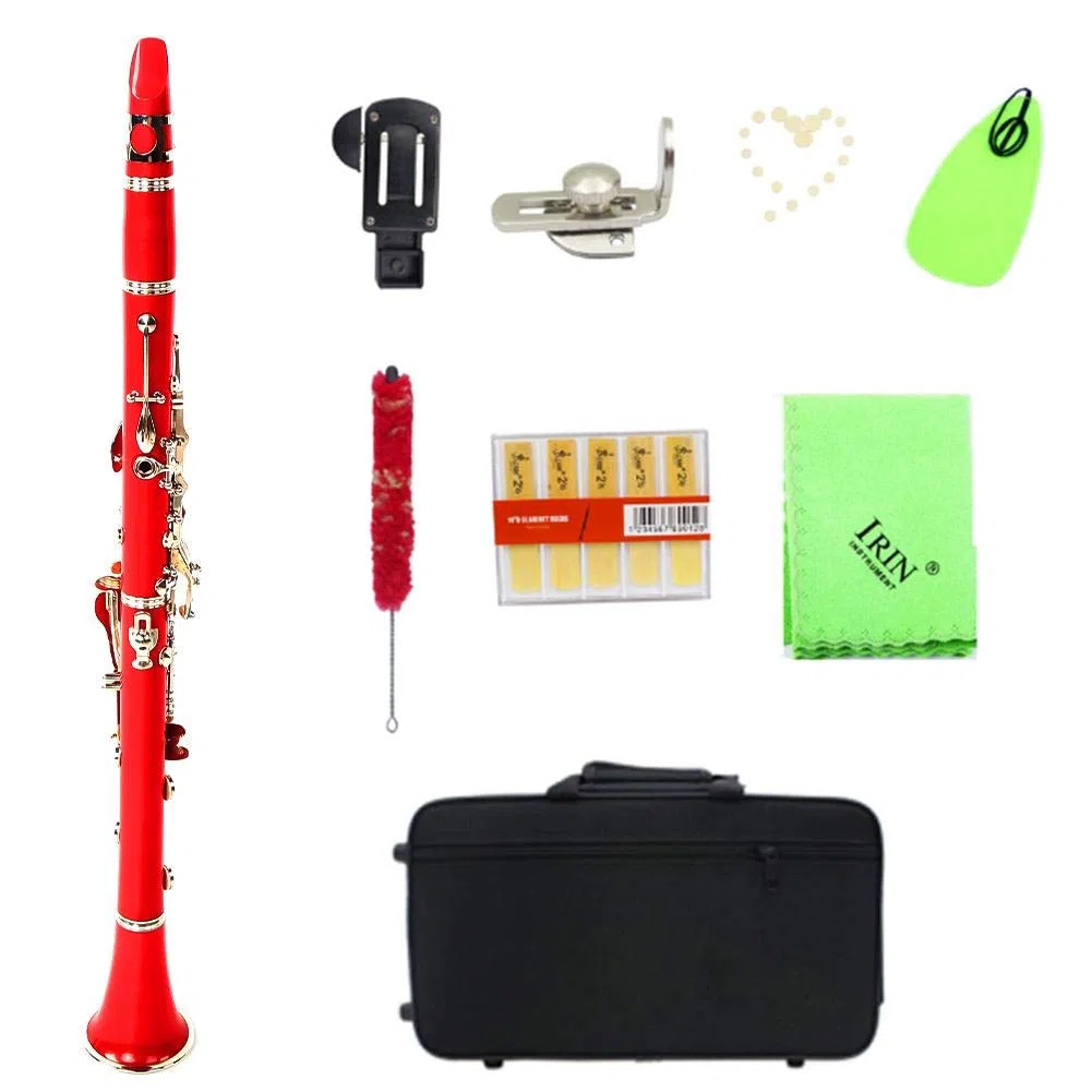 Clarinete de Tubo de baquelita BB 17 Teclas Clarinete con Juego de Botones de niquelado(Rojo; # 1) Instrumento de Viento