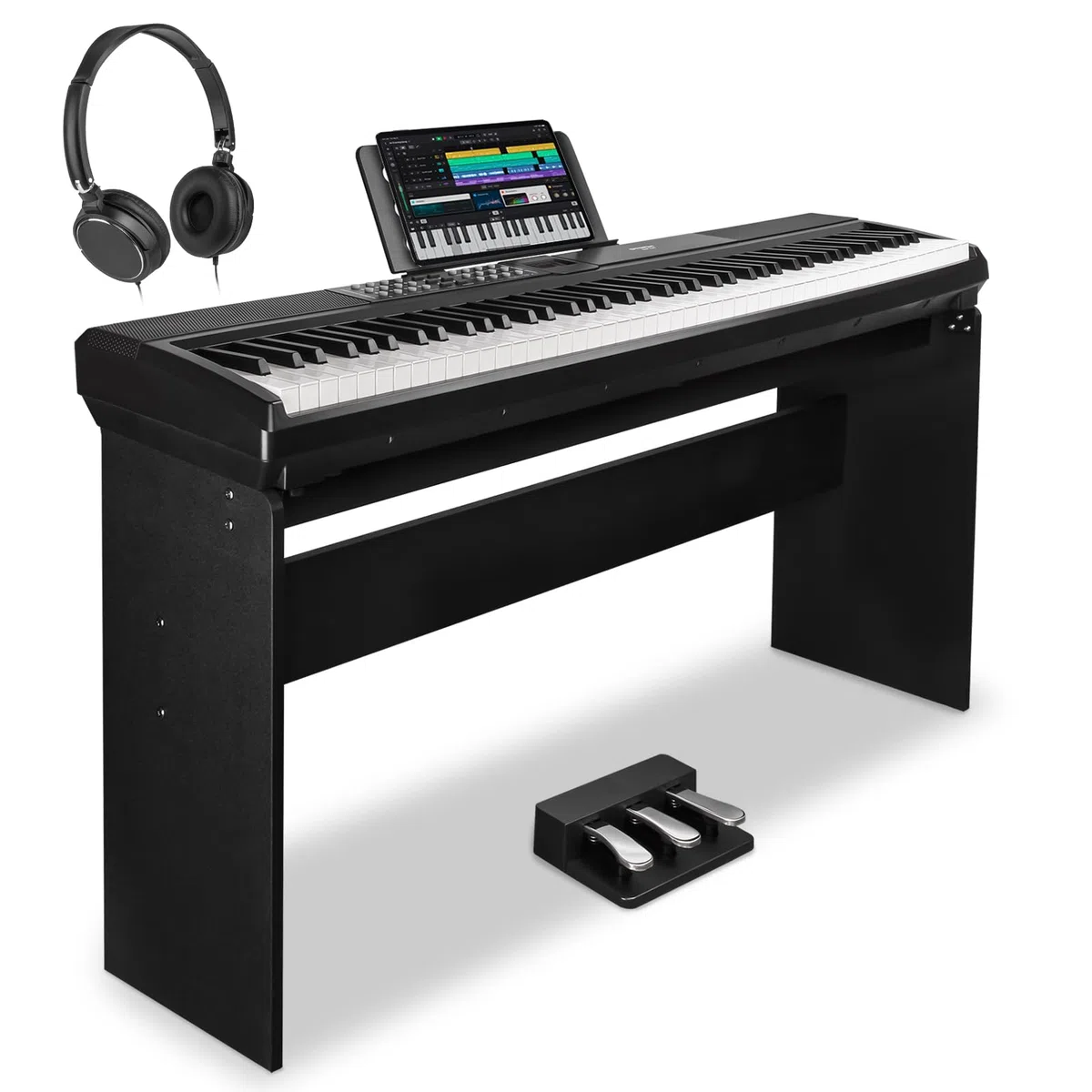 STRICH Piano de teclado con peso de 88 teclas con soporte y pedal de sostener, piano digital de acción de martillo, teclado de piano eléctrico de tamaño completo compatible con conexión