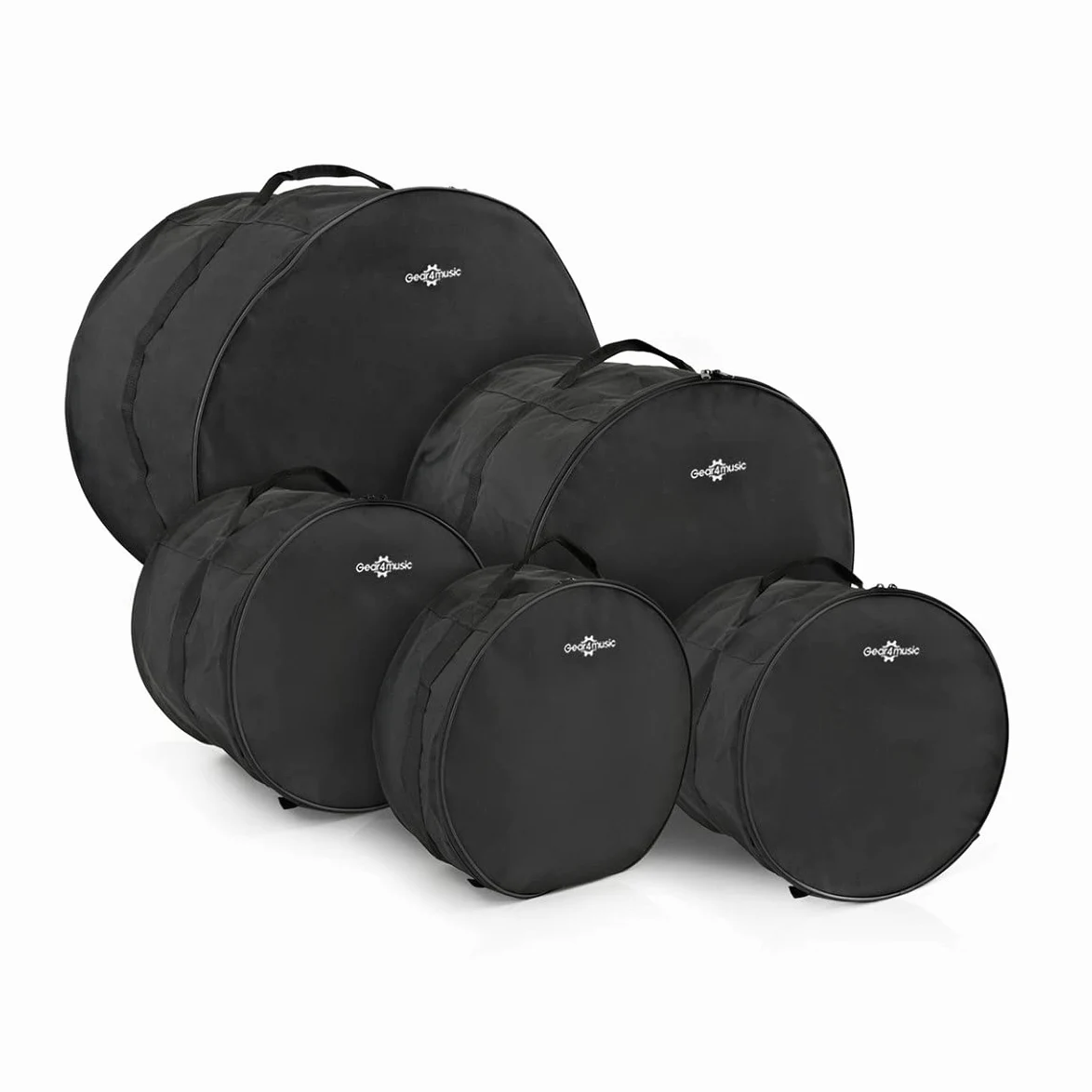 Gear4Music Estuche de batería de 5 piezas - Estuches de tambor de tamaño estándar para rock 22", 12", 13", 14", 16" - Negro