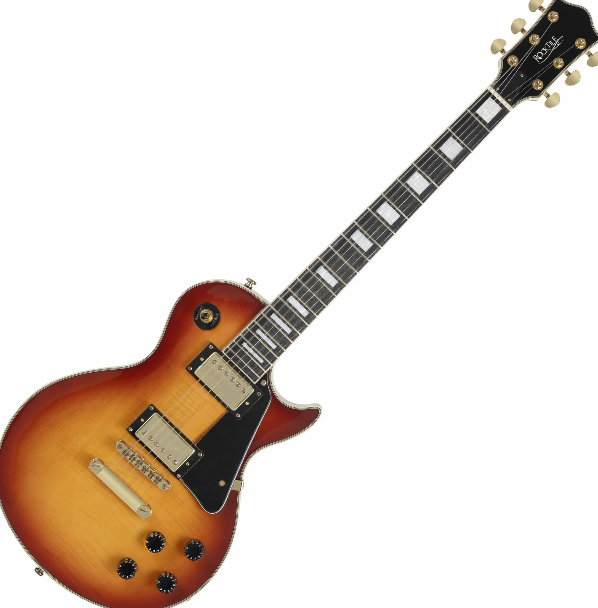 Rocktile Pro L-200OHB Guitarra Eléctrica - Cuerpo: Caoba - 2 Humbucker Pickups - Mástil de arce encolado - Diapasón de palisandro - Puente Tune-O-matic y Stop Bar Tailpiece - Orange Honey Burst