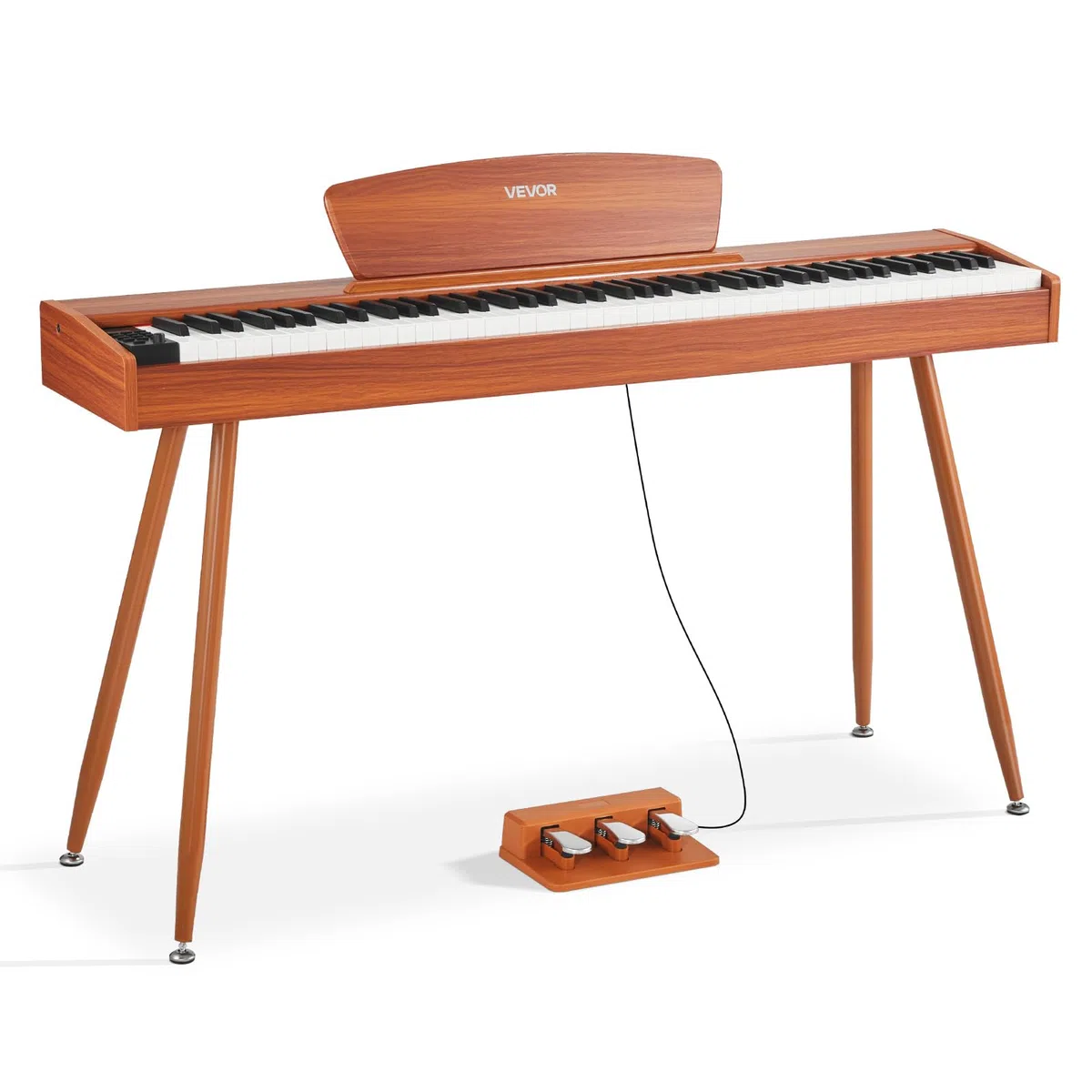 VEVOR Piano Digital de 88 Teclas, con Teclado Dual y Altavoces, con Atril, Pedal Sustain, 280 Tonos, Conexión Inalámbrica, Control Preciso, para Principiantes, Color Madera, 1330 x 300 x 900 mm
