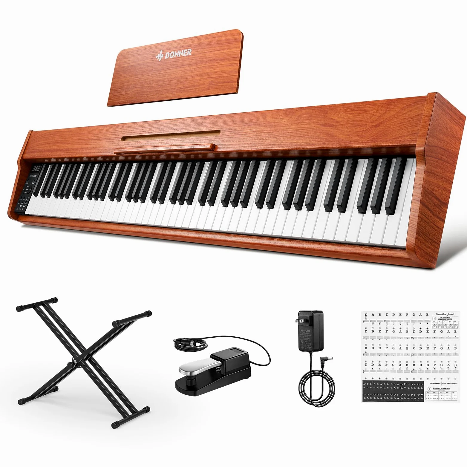 Donner DEP-1S Piano Digital de 88 Teclas Sensibles a la Velocidad, Teclado Eléctrico Portátil para Principiantes con Bluetooth, 128 Sonidos y 8 Canciones Demo, Incluye Soporte, Pedal y Adaptador de Co