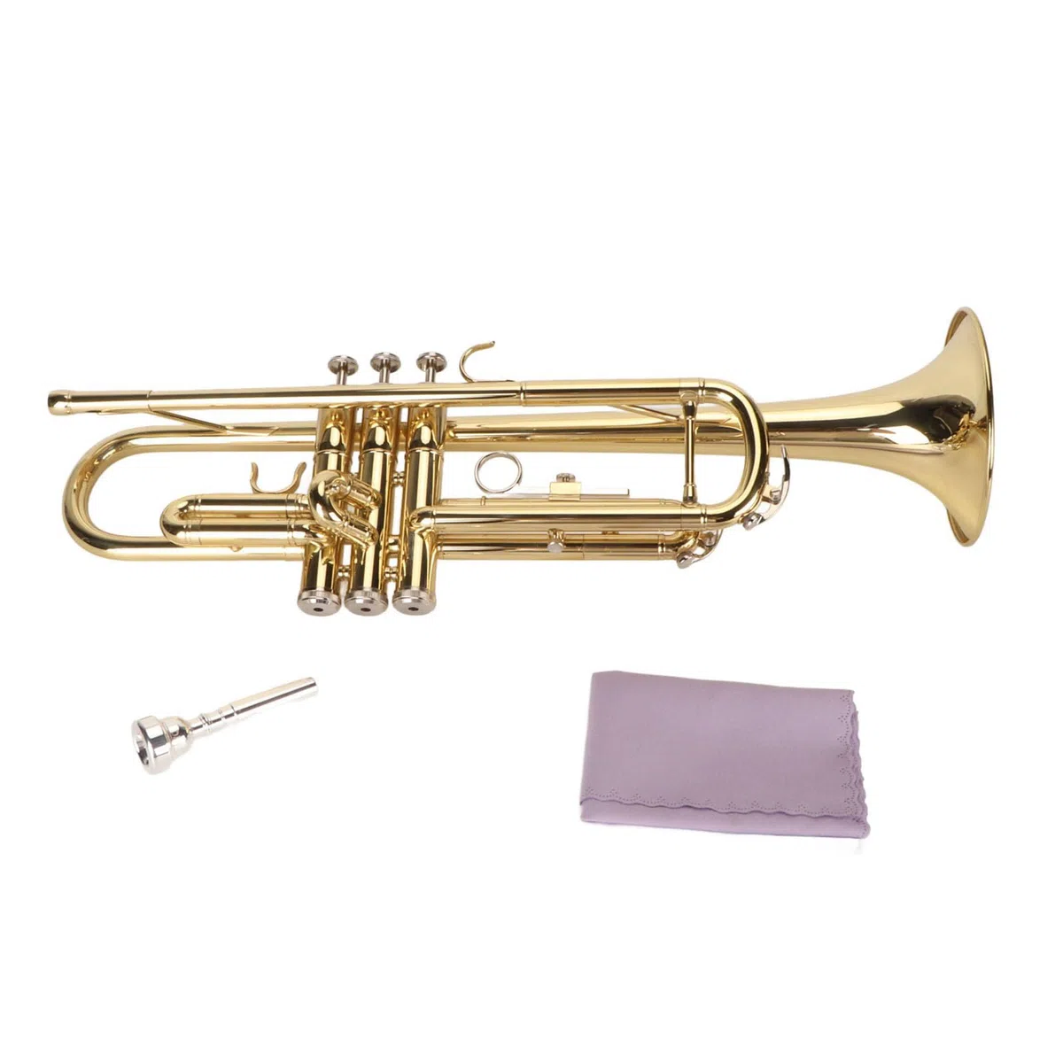 Juego de Trompeta Bb Estándar, Trompeta de Latón Niquelado con Boquilla, Instrumento de Viento para Estudiantes Principiantes (GOLD)