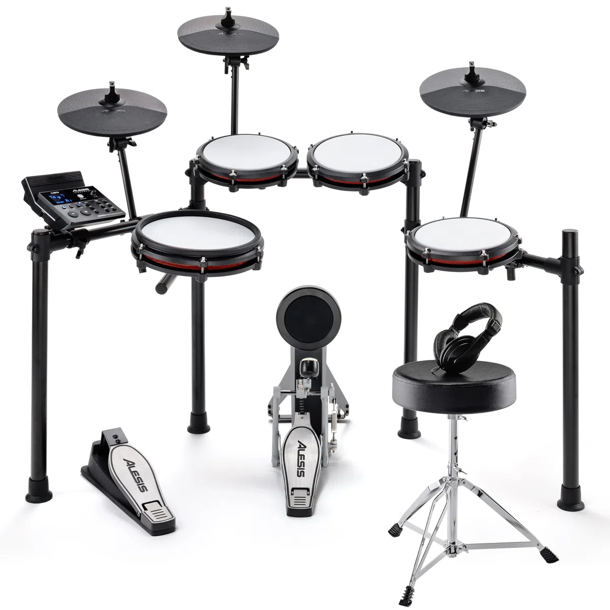 Alesis Nitro Max Kit Batería Electrónica con Parches Silenciosos de Malla, Caja de Doble Zona de 10", Bluetooth, 440+ Sonidos Auténticos, Lecciones Drumeo, USB MIDI, Taburete y Auriculares