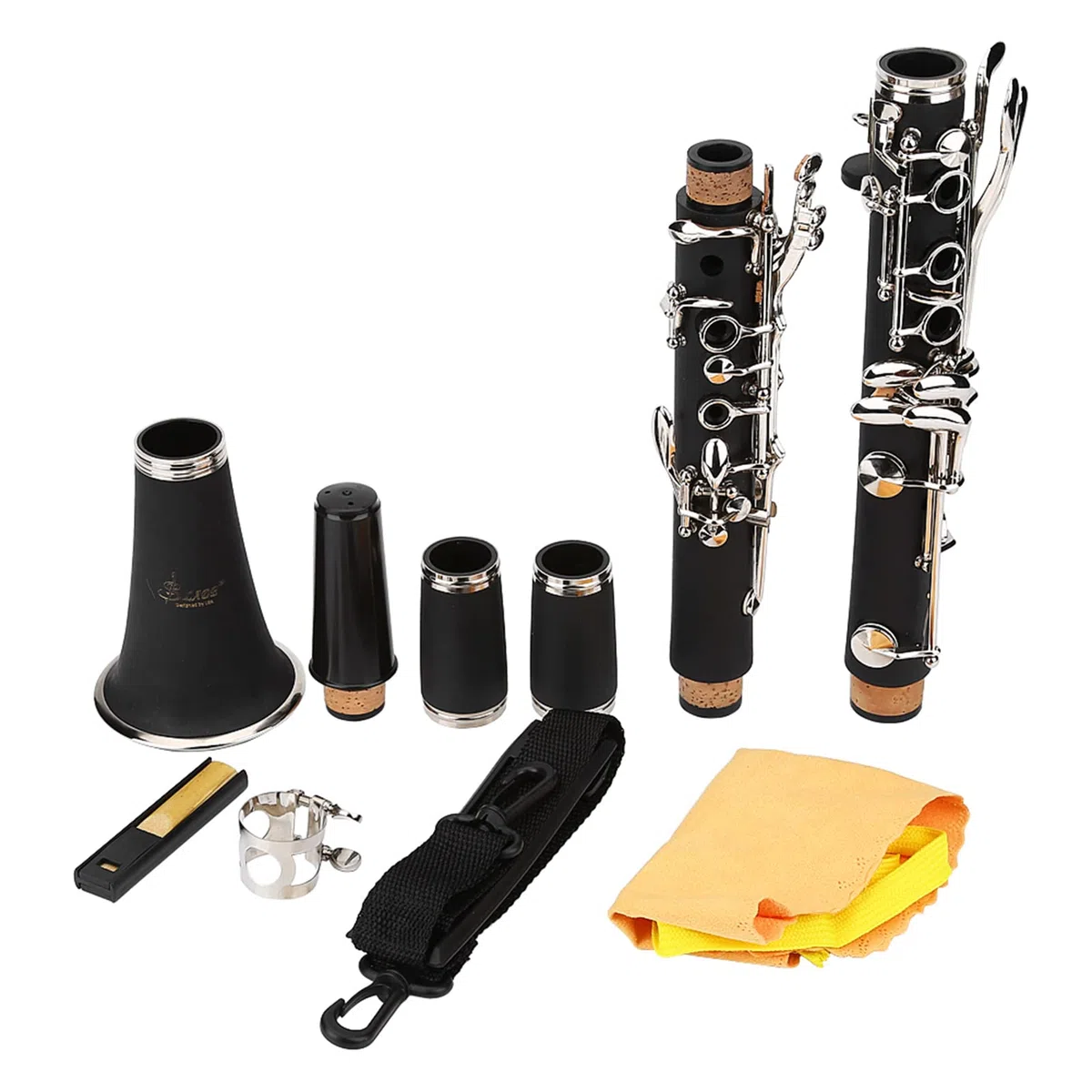 Tecla de Clarinete en Mi Bemol, Clarinete de Baquelita de Tono B Descendente de 17 Teclas con Lengüetas, Paño de Limpieza, Instrumentos de Viento de Madera