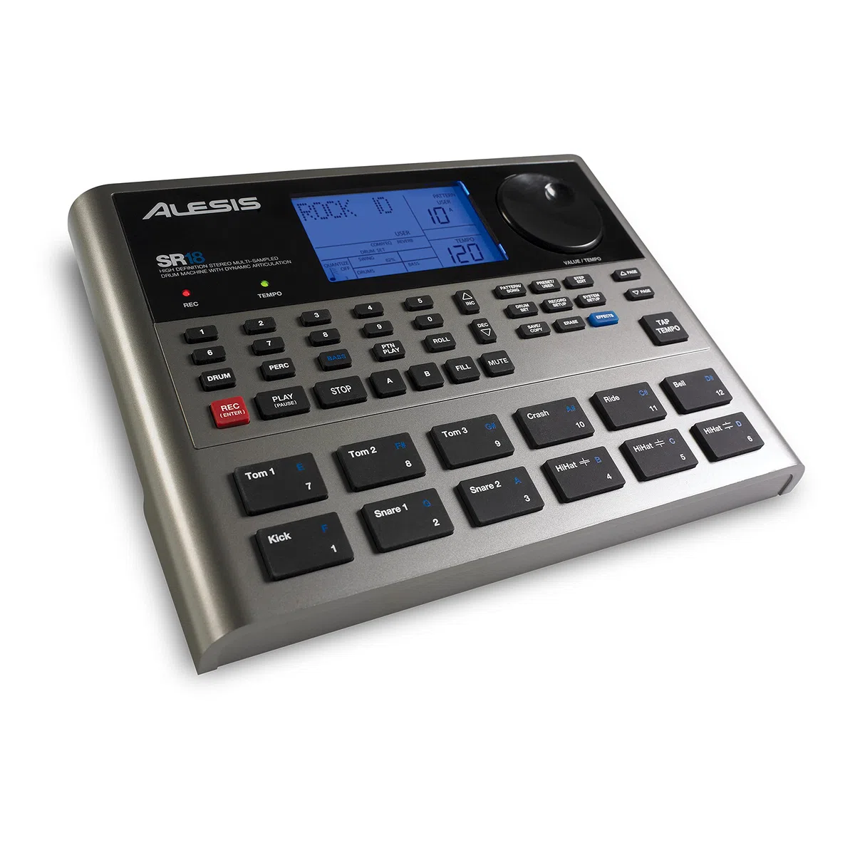 Alesis SR18 - Caja de Ritmos, Biblioteca de Sonidos de Percusión y Batería, 12 Pads Sensibles a la Intensidad, Entradas/Salidas para Óptima Funcionalidad y Efectos/Procesadores