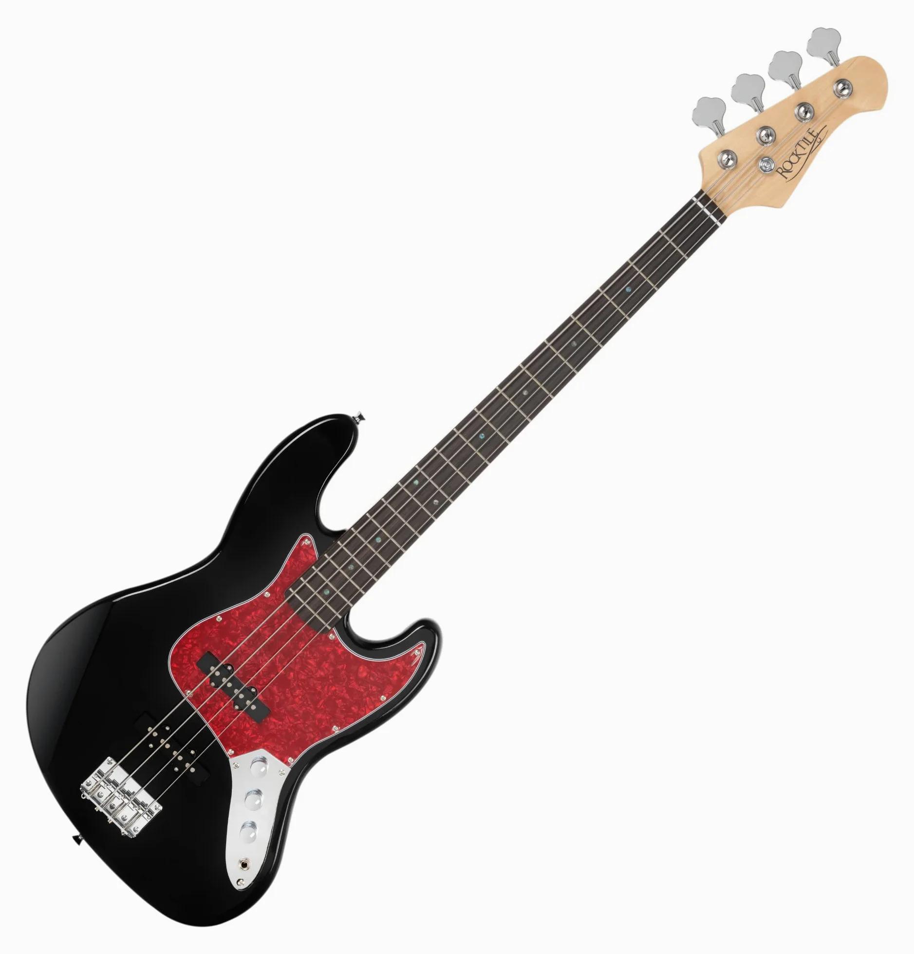Rocktile Pro JB-30BK 70's Deluxe Bajo Eléctrico Negro, Mástil: Arce | Bajo eléctrico estilo jazz, 2 pastillas single-coil, 2 controles de volumen/ 1 control de tono, Diapasón: Madera Ingeniería