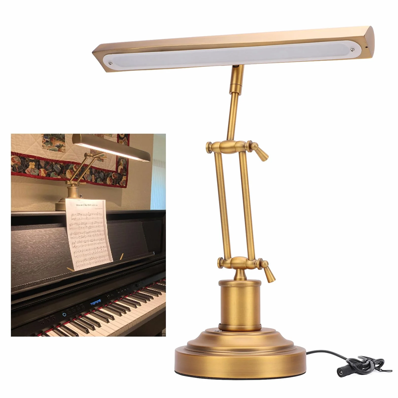 Jectse Luz de Piano para Pianos de/verticales y Digitales, Luz LED de 12 W para Atril con 3 Modos de Color, Atenuación Táctil de 3000 K-6000 K, Lámpara de Escritorio Ajustable (Enchufe