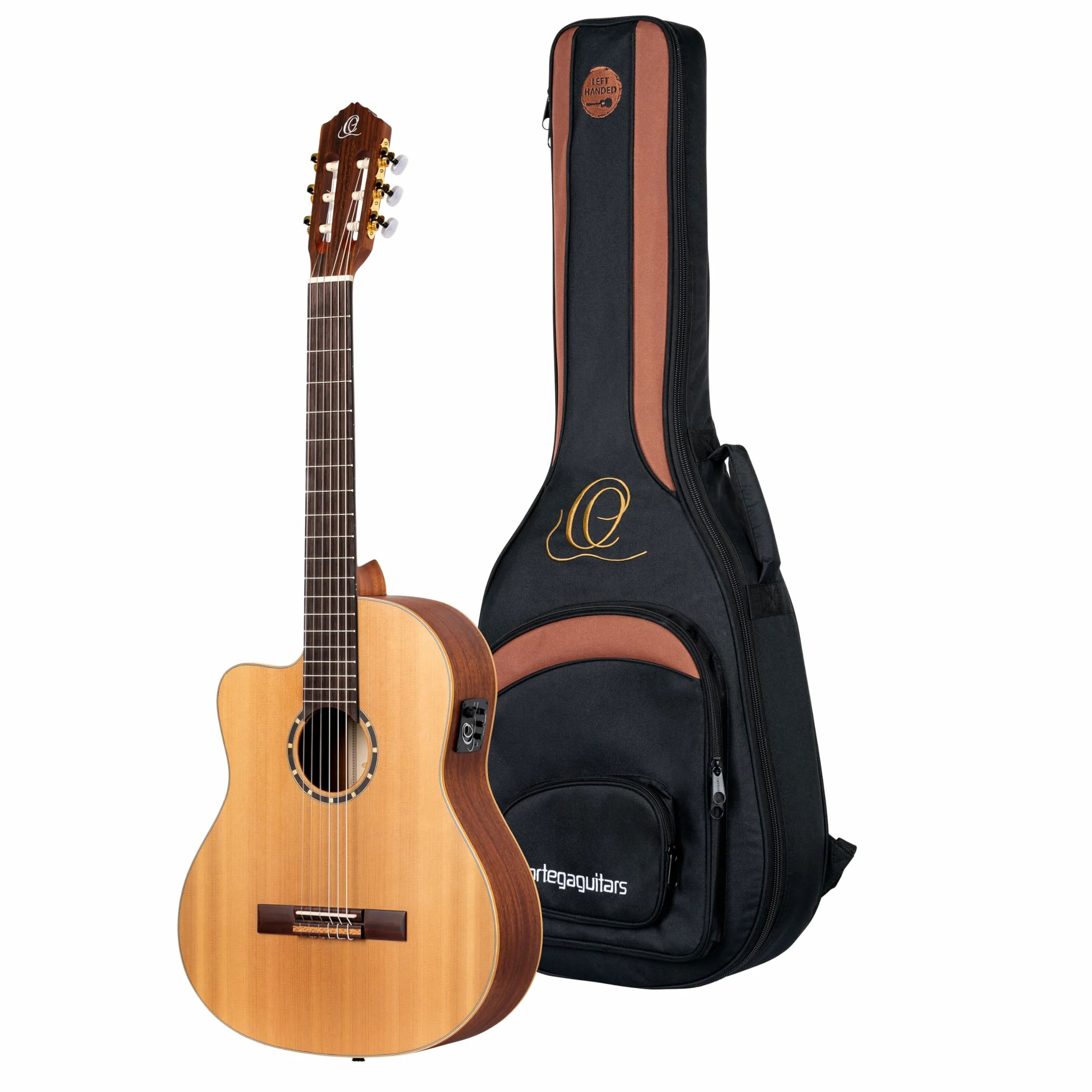 Ortega RCE131L - Guitarra clásica, cedro y caoba, para zurdos, tamaño 4/4, color blanco