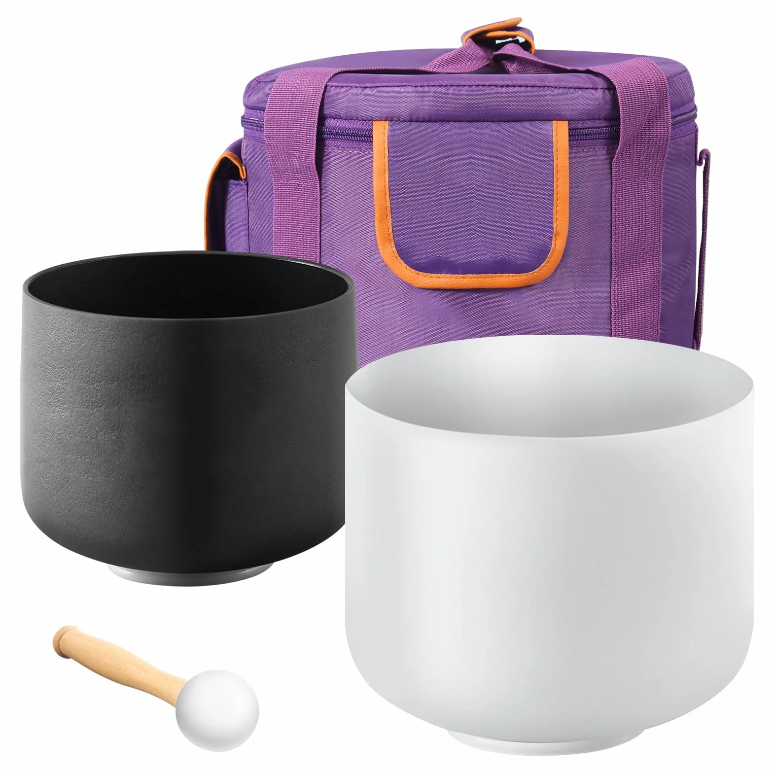 VEVOR 2 Cuencos de Cristal para Cantar, con Notas A y F, Cuenco de Cuarzo Esmerilado con Bolsa de Transporte, 1 Mazo de Goma y 2 Juntas Tóricas, Ideal para Meditación, Yoga, Sanación con Sonido