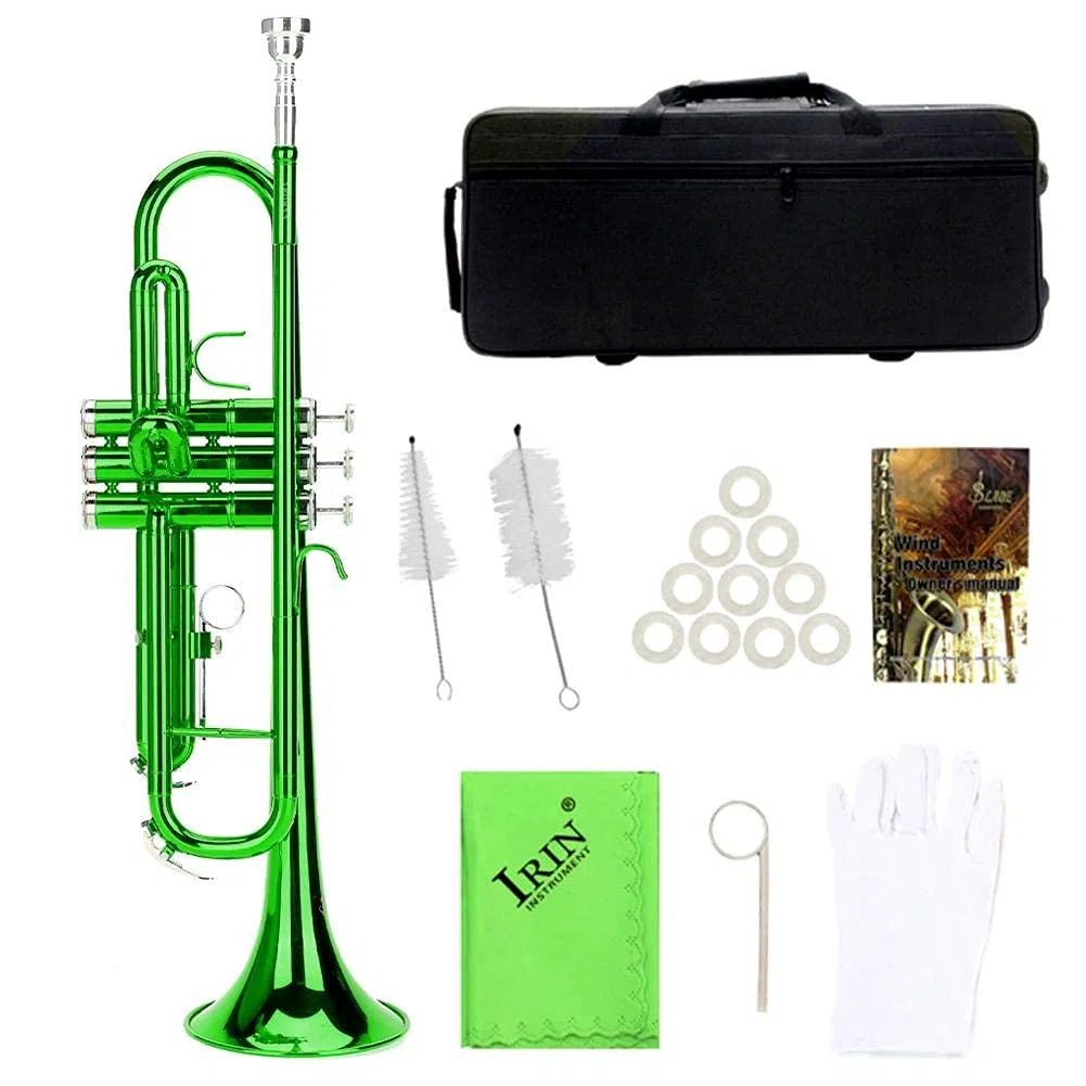 Trompeta de latón, Trompeta Plana Latón para Trompeta Instrumento de Viento Musical en 3 Colores Diferentes(Verde) Instrumento de Viento