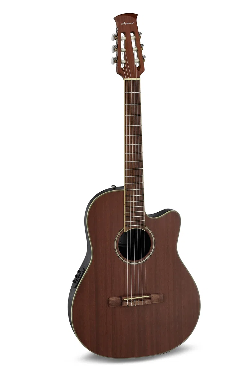 Applause Classic Nylon E-Guitarra acústica de concierto - Traditional AB24C Mid Cutaway Nylon - Cuerpo Roundback Lyrachord mid-depth - Preamplificador AP3TP - Tapa de caoba - Natural Satin - AB24CM-4S