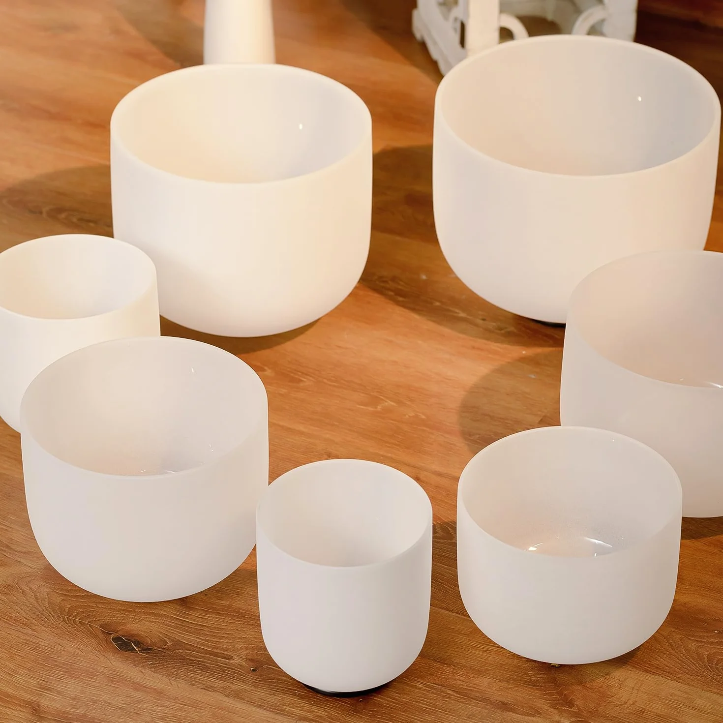 KVKA Juego de cuencos sonoros de cristal, 7-12 pulgadas, 432 Hz, blanco, cuarzo esmerilado, chakra, sanación de sonido, para yoga, meditación, relajación y alivio del estrés