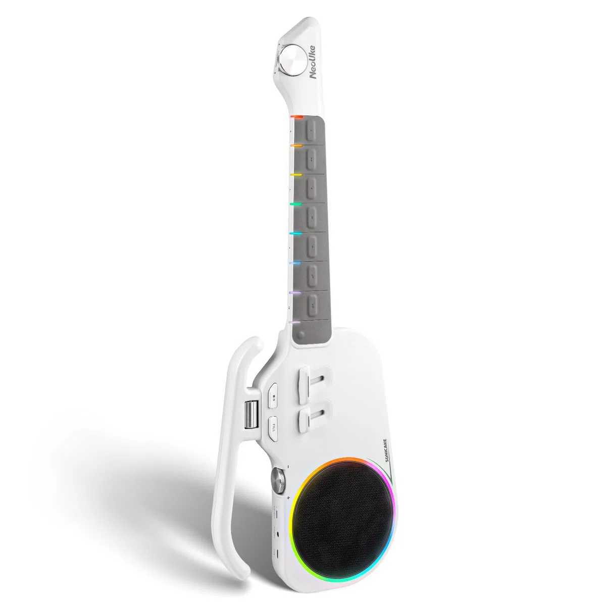 SONICAKE Guitarra Inteligente Sin Cuerdas, Ukelele Digital con Diapasón Luminoso para Principiantes, Instrumento de Viaje Portátil con Altavoz BT de 10W Incorporado, Auto Acompañamiento y App NeoUke